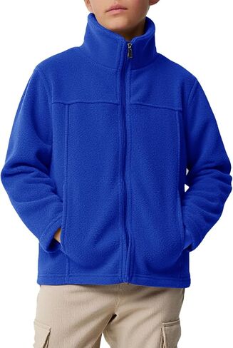 Haloumoning Boys Zip Up Fleece Jacket Kids Lightweight Outerwear Long Sleeve Mock Neck Coat with Pockets 5-14Y in Saudi Arabia