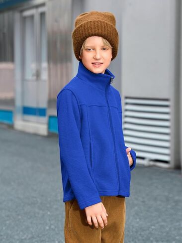 Haloumoning Boys Zip Up Fleece Jacket Kids Lightweight Outerwear Long Sleeve Mock Neck Coat with Pockets 5-14Y in Saudi Arabia