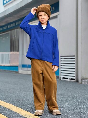 Haloumoning Boys Zip Up Fleece Jacket Kids Lightweight Outerwear Long Sleeve Mock Neck Coat with Pockets 5-14Y in Saudi Arabia