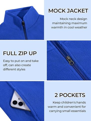 Haloumoning Boys Zip Up Fleece Jacket Kids Lightweight Outerwear Long Sleeve Mock Neck Coat with Pockets 5-14Y in Saudi Arabia