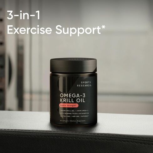 Sports Research® Omega-3 Krill Oil 1000mg - Pure Antarctic Superba Krill with Phospholipids, Choline & Astaxanthin - MSC Certified Sustainable · Non-GMO · Gluten Free - 60 Softgels in Saudi Arabia