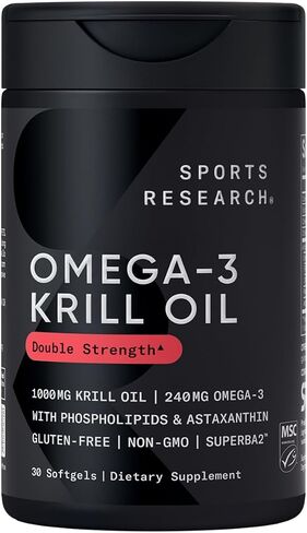 Sports Research® Omega-3 Krill Oil 1000mg - Pure Antarctic Superba Krill with Phospholipids, Choline & Astaxanthin - MSC Certified Sustainable · Non-GMO · Gluten Free - 60 Softgels in Saudi Arabia