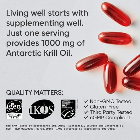 Sports Research® Omega-3 Krill Oil 1000mg - Pure Antarctic Superba Krill with Phospholipids, Choline & Astaxanthin - MSC Certified Sustainable · Non-GMO · Gluten Free - 60 Softgels in Saudi Arabia