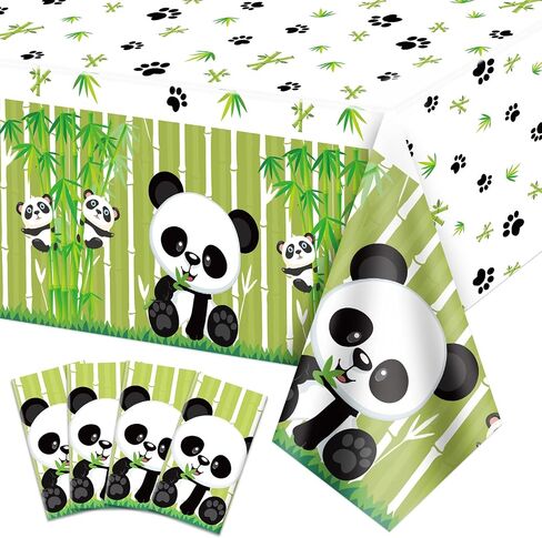 2 Pack Panda Theme Tablecloths, 51x87'' Cute Panda Plastic Disposable Rectangle Table Cover, Panda Theme Decorations for Kids Birthday Party, Panda Party Supplies, Baby Shower Party Decor in Saudi Arabia