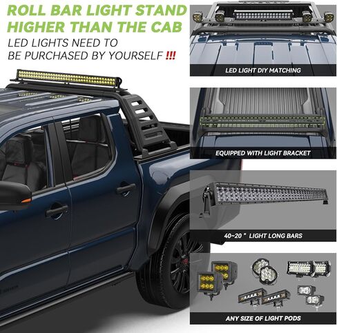 T-rexo Series Sport Roll Bar Compatible with for Tacoma, Ranger, Canyon, Frontier | No Drilling Required | Light Mount | Compatible/Tri-fold/Roll-up/Tri-fold Cover in Kuwait