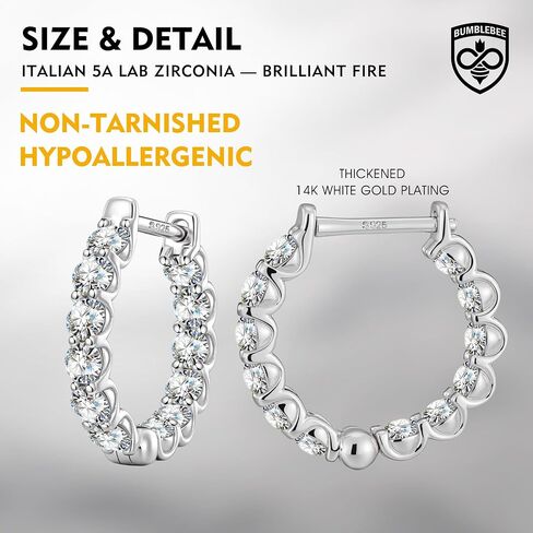 أقراط Bumblebee Hoop للنساء والرجال ، الذهب 14k مطلي بـ 5A Zirconia Zirconia-Hypoallergenic Silver Silver Post مقاوم ، خفيفة الوزن ، هدية لعيد الميلاد ، عيد الميلاد in Kuwait