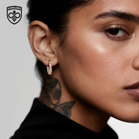 أقراط Bumblebee Hoop للنساء والرجال ، الذهب 14k مطلي بـ 5A Zirconia Zirconia-Hypoallergenic Silver Silver Post مقاوم ، خفيفة الوزن ، هدية لعيد الميلاد ، عيد الميلاد in Kuwait