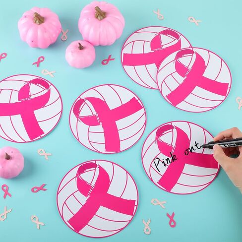 Marspark 60 Pcs Hot Pink Volleyball Cutouts Pink Out Party Supplie Volleyball Party Decorations DIY Sport Theme Essentials for Breast Cancer Awareness Charity Events(Classic) in Saudi Arabia