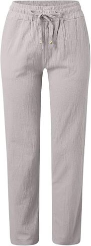 Womens Straight Leg Pants Summer Cotton Linen Pants Drawstring Waist Business Pant Solid Color Casual Trousers 2025 in Kuwait