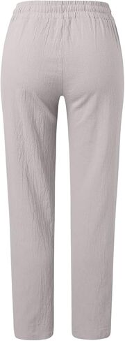 Womens Straight Leg Pants Summer Cotton Linen Pants Drawstring Waist Business Pant Solid Color Casual Trousers 2025 in Kuwait
