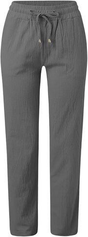 Womens Straight Leg Pants Summer Cotton Linen Pants Drawstring Waist Business Pant Solid Color Casual Trousers 2025 in Kuwait