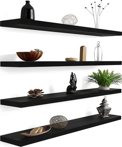 Black Wood Floating Shelves for Wall Rustic Wall Shelf for Bedroom Living Room Set of 4 in Saudi Arabia