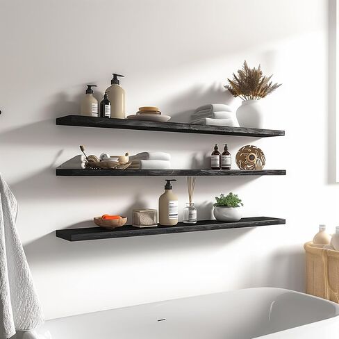 Black Wood Floating Shelves for Wall Rustic Wall Shelf for Bedroom Living Room Set of 4 in Saudi Arabia