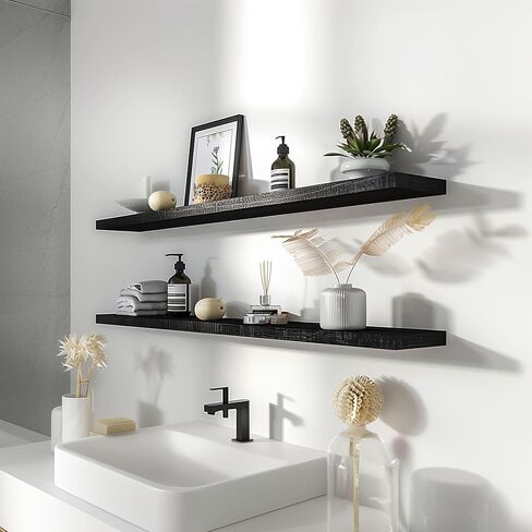 Black Wood Floating Shelves for Wall Rustic Wall Shelf for Bedroom Living Room Set of 4 in Saudi Arabia