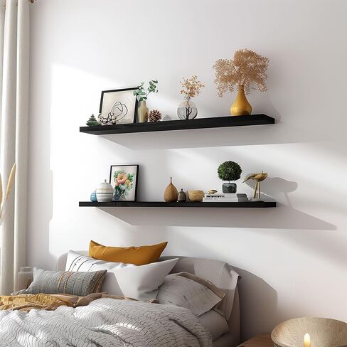 Black Wood Floating Shelves for Wall Rustic Wall Shelf for Bedroom Living Room Set of 4 in Saudi Arabia