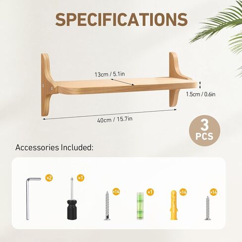 أرفف عائمة خشبية للجدار ، 23.6 "W × 6" D x 0.8 "H رفوف الجدران الكبيرة ، رف تخزين معلق مع أقواس قوية لغرفة المعيشة ، المطبخ ، الحمام ، ديكور غرفة النوم ، أبيض ، 2 عبوات in Kuwait