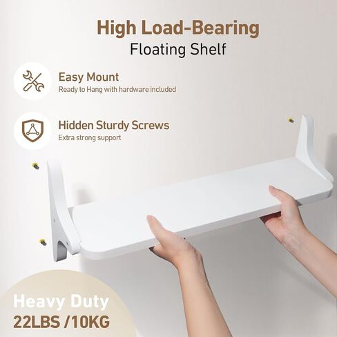 أرفف عائمة خشبية للجدار ، 23.6 "W × 6" D x 0.8 "H رفوف الجدران الكبيرة ، رف تخزين معلق مع أقواس قوية لغرفة المعيشة ، المطبخ ، الحمام ، ديكور غرفة النوم ، أبيض ، 2 عبوات in Saudi Arabia