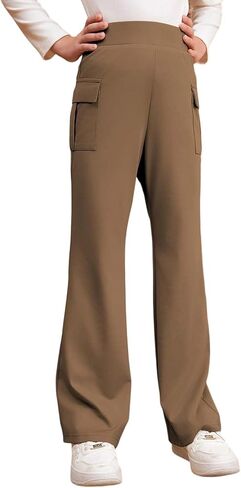 High Waisted School Uniform Pants for Girls Flare Wide Leg Baggy Sweatpants Casual Trendy Side Pocket Lounge Athletic Joggers in Saudi Arabia