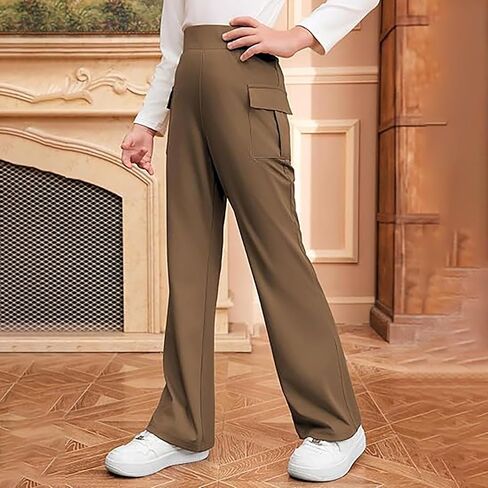 High Waisted School Uniform Pants for Girls Flare Wide Leg Baggy Sweatpants Casual Trendy Side Pocket Lounge Athletic Joggers in Saudi Arabia