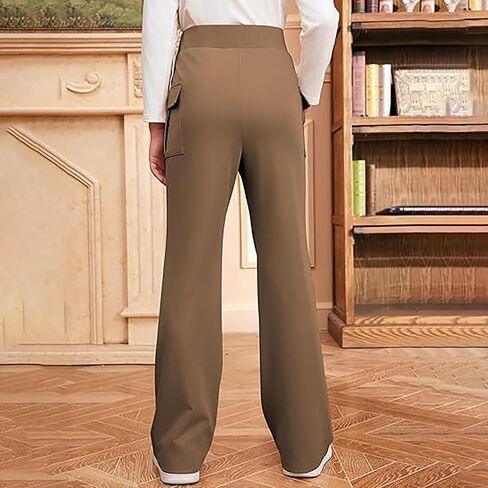 High Waisted School Uniform Pants for Girls Flare Wide Leg Baggy Sweatpants Casual Trendy Side Pocket Lounge Athletic Joggers in Saudi Arabia