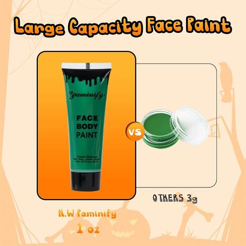 Halloween Green Witch Makeup Kit,1.01oz Water Based Green Face Body Paint+Witch Nose+Black Eye black+Sponge,Character Cosplay Costume for Kids & Adults,Safe Face Painting SFX Makeup Kit in Kuwait