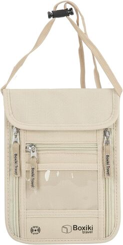 RFID Travel Neck Wallet - Beige | حامل جواز سفر أنيق وآمن وحقيبة مالية مع حزام رقبة قابل للتعديل للرجال والنساء للحفاظ على النقود وبطاقات الائتمان ووثائق السفر آمنة in Kuwait
