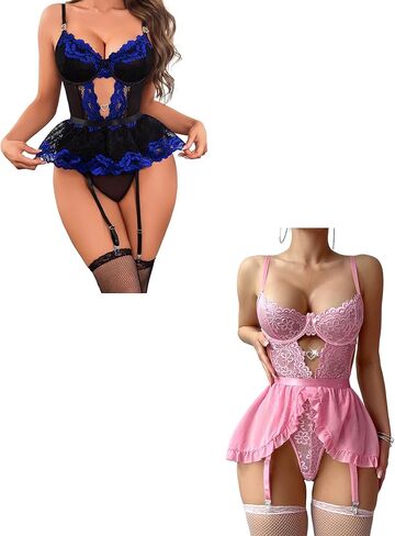 الملابس الداخلية الدانتيل مع أحزمة الرباط باللون الداخلي الأحمر للنساء جوارب التنانير للنساء الملابس الداخلية in Kuwait