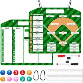 Magnetic Baseball Coach Clipboard, Double-Sided Dry Erase Baseball Lineup Board for Softball Dugout Board Baseball Coaching Board with 30 Lineup Card/ 10 Magnet/2 Marker/2 Hook