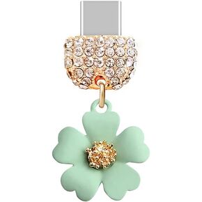 ELISE & FONDA TP86 Type-C Charging Port Crystal Anti Dust Plug Little Flower Cell Phone Charm for Samsung Galaxy/OnePlus/Xiaomi/oppo Android Phone iPhone 15/16 (Green) in Kuwait