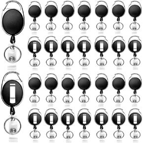 30 Packs Heave Duty Badge Reels Retractable with Carabiner Belt Clip and Key Ring, Badge Holders for ID Card Name Keychain(Black, 26.5 Inch Pull Cord)