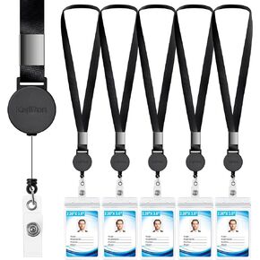Lanyard with ID Holder (2 Pack) 20 inch Flat Polyester ID Lanyard with Retractable Badge Reel and Vertical Name Badge Holder for Offices ID, School ID, Driver Licence (2)