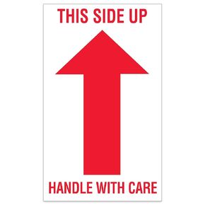 Aviditi Tape Logic 3" x 5", This Side Up Handle with Care" Red/White Warning Arrow Sticker, for Shipping, Handling, Packing, and Moving (1 Roll of 500 Labels)