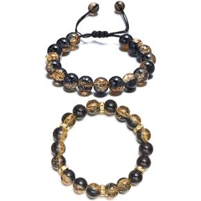 LANG XUAN Beaded Stretch Bracelets for Women Men Healing Crystal Stone Bracelet Bead Adjustable Unisex Gemstones Bracelets 10MM Weave Jewelry Gifts