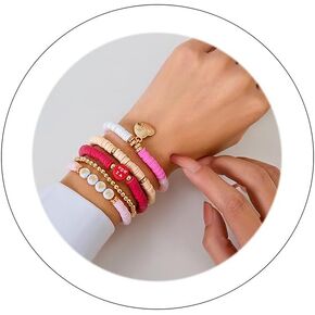 Mama Bracelets for Women Stacked Colorful Charm Bracelets Boho Stretch Beaded Bracelets Summer Beach Surfer Bracelets Jewelry Set Birthday Mother's Day Gifts