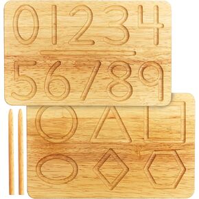 Montessori & Me Wood Number Tracing Board - Montessori Wooden Numbers and Shapes Complements Wooden Letter Tracing Board - Large Wooden Print Numbers for Toddler to Preschool