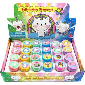 TINYMILLS 24 Pcs Unicorn Kitty Stampers for Kids Birthday Party Favors Goody Bag Stuffers Pinata Fillers Classroom Rewards Carnival Prizes
