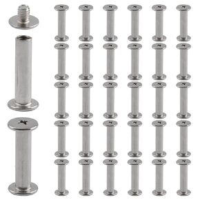 Stainless Steel Phillips Screws, 30 Sets 5mm X 20mm Chicago Binding Screws Round Cross Head Stud Screw Posts Nail Rivet Chicago Button, Silver Tone