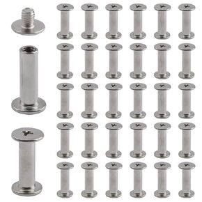 Stainless Steel Phillips Screws, 30 Sets 5mm X 20mm Chicago Binding Screws Round Cross Head Stud Screw Posts Nail Rivet Chicago Button, Silver Tone