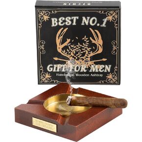 Brass Cigar Ashtray Cigar Accessories Ashtrays for Indoor Outdoor Patio Home Office Use, Square Wooden 4 Slot Cigar Ashtray Great Gifts for Men, Dad (Rectangular)