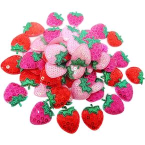 Honbay 60pcs Sew on or Glue on Padded Sequins Strawberry Appliques Decorative Patches for DIY Sewing Crafts, Hair Clips, Headbands, Clothes, Hats, Backpacks