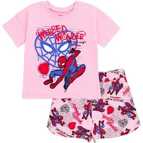 Marvel Spider-Man Girls T-Shirt and French Terry Dolphin Shorts Outfit Set Toddler to Big Kid