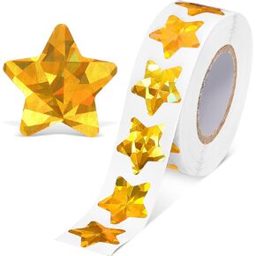 1000 Pcs 1 Inch Holographic Gold Star Stickers Foil Star Stickers Roll Kids Reward Stickers Self Adhesive Label Stars Glitter Stickers for Kids Behavior Chart Student Planner School Classroom Home