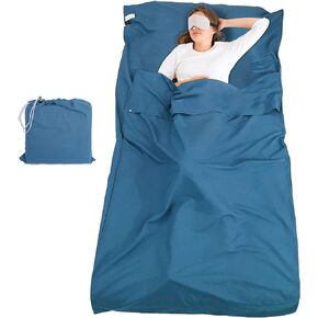 بطانة حقيبة النوم وملاءة التخييم، كيس نوم وملاءات لحقائب الظهر، كيس نوم فردي خفيف الوزن، بطانات نوم مريحة للسفر في الهواء الطلق والتنزه في الفنادق والنزهات (مفردة، زرقاء) in Kuwait