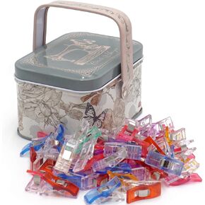 Performore Magik Clips, 100-Pack Multicolored Sewing Clips for Quilting & Crafts – Includes Decorative Butterfly Tin for Storage. Ideal for Precise Sewing, Fabric Holding, and Creative Craft Projects