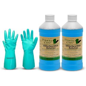 محلول الكلورهيكسيدين من شركة First Priority Care 2% - 16 أونصة سائلة - مطهر قوي لصحة بشرة الحيوانات الأليفة - متوفر بجودة ممتازة مع قفازات - عبوتان in Kuwait