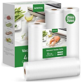 Kootek Vacuum Sealer Bags for Food, 6 Rolls for Custom Fit Food Storage, Meal Prep or Sous Vide, 8" x 20' (3 Rolls) and 11"x 20' (3 Rolls) Commercial Grade Vacuum Seal Freezer Bags Rolls