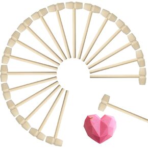 50 Pcs Mini Wooden Hammers for Breakable Chocolate Bulk, Natural Wood Toy Mallets for Kids