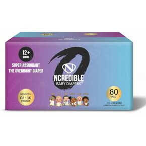 Overnight Baby Diapers, 12+ Hour Use, Size 1 (8-14 lbs), 80 Count, Disposable Baby Diapers, Night Time Skin Protection
