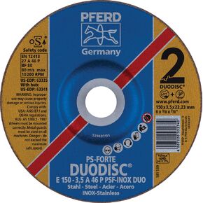 PFERD 63335 Duodisc Combination Cutting/Grinding Wheel, Type 27, Aluminum Oxide A, 6" Diameter x 1/8" Thick, 7/8" Bore, 10200 Max RPM (Pack of 10)