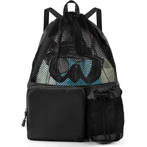 BROTOU Mesh Swim Bag Drawstring, Water Sports Backpack with Wet/Dry Pocket, Beach Backpack for Swimming, Surfing, Travel